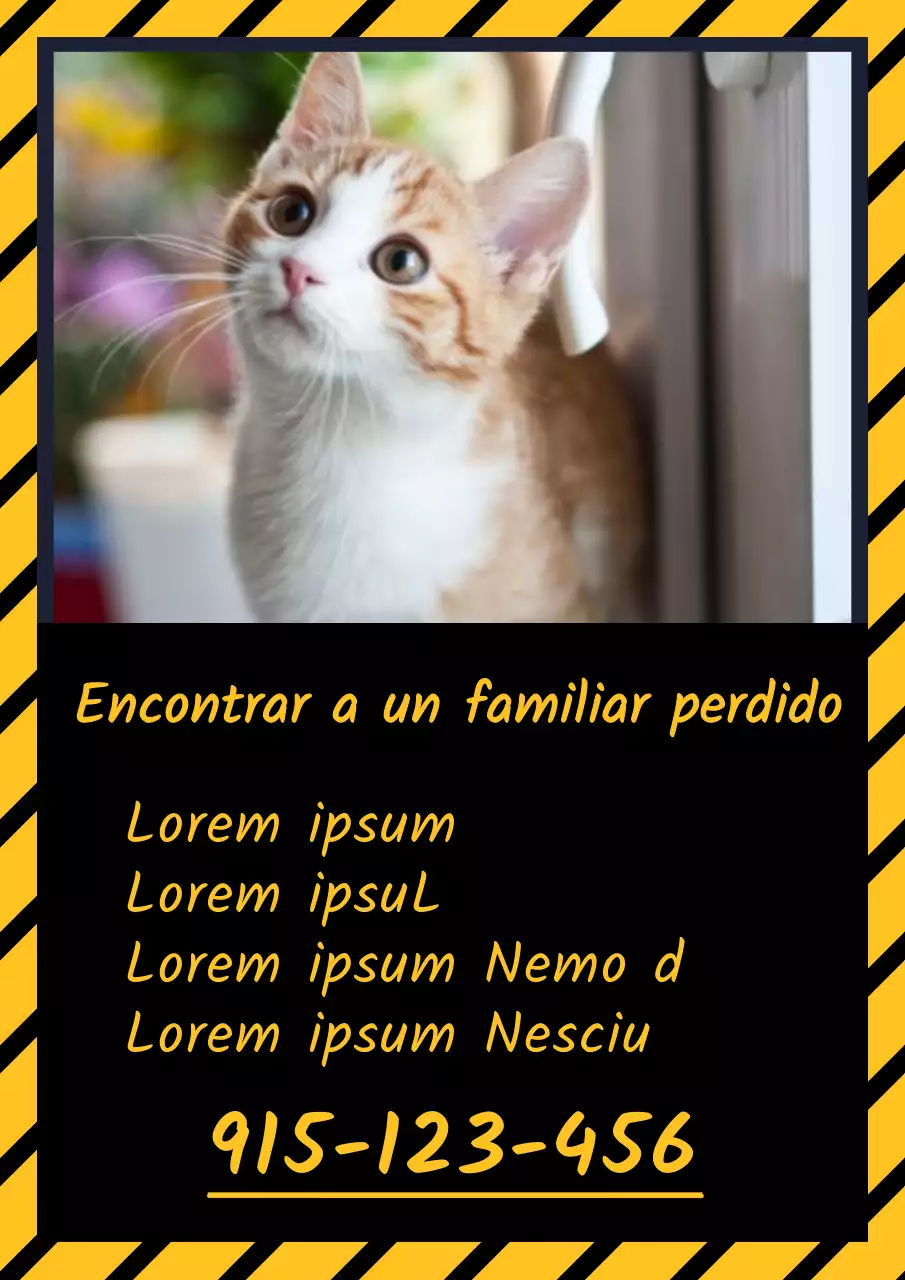 Volante sencillo amarillo y negro sobre gatos desaparecidos