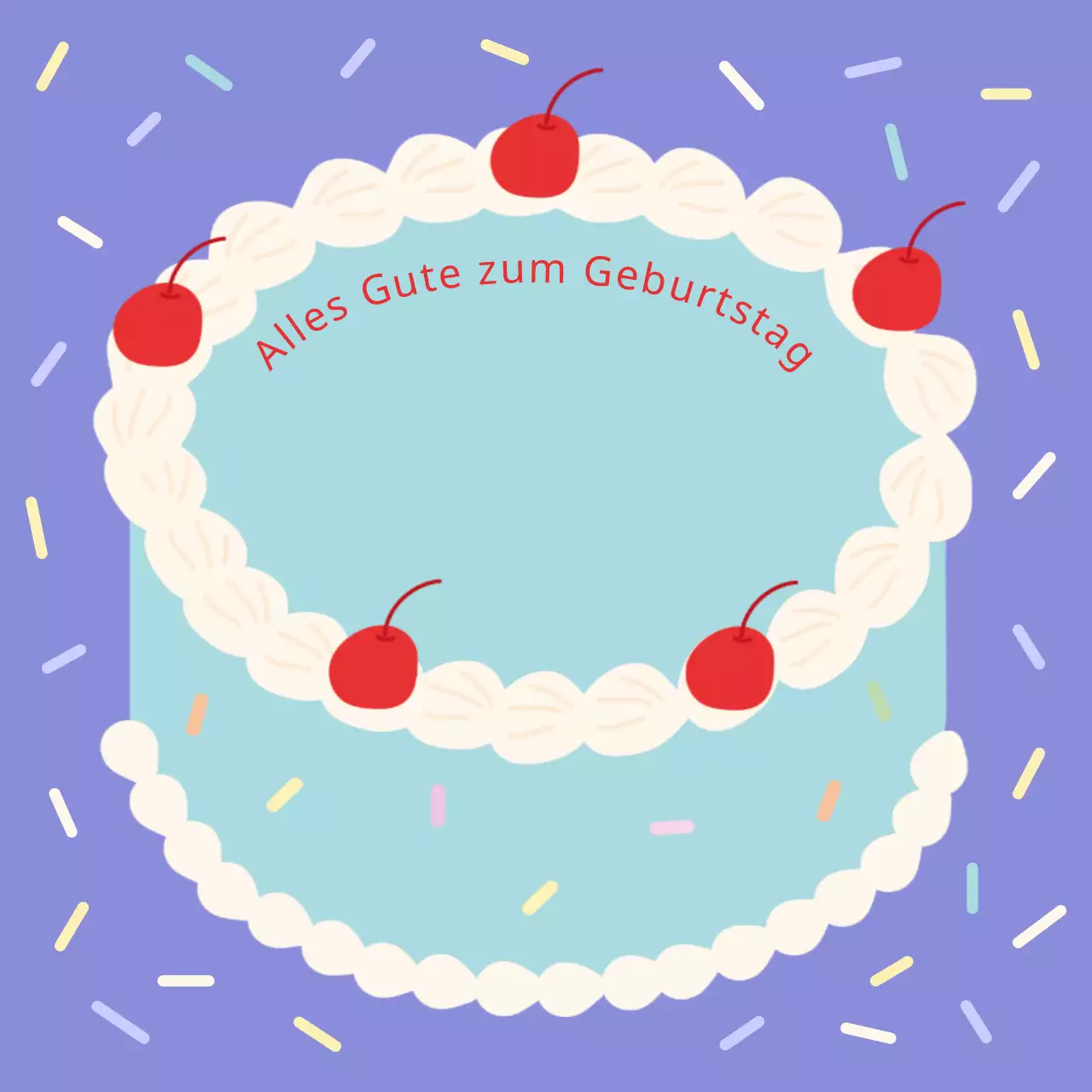 Eine schöne lavendelfarbene und rote Glückwunschkarte zum Geburtstag
