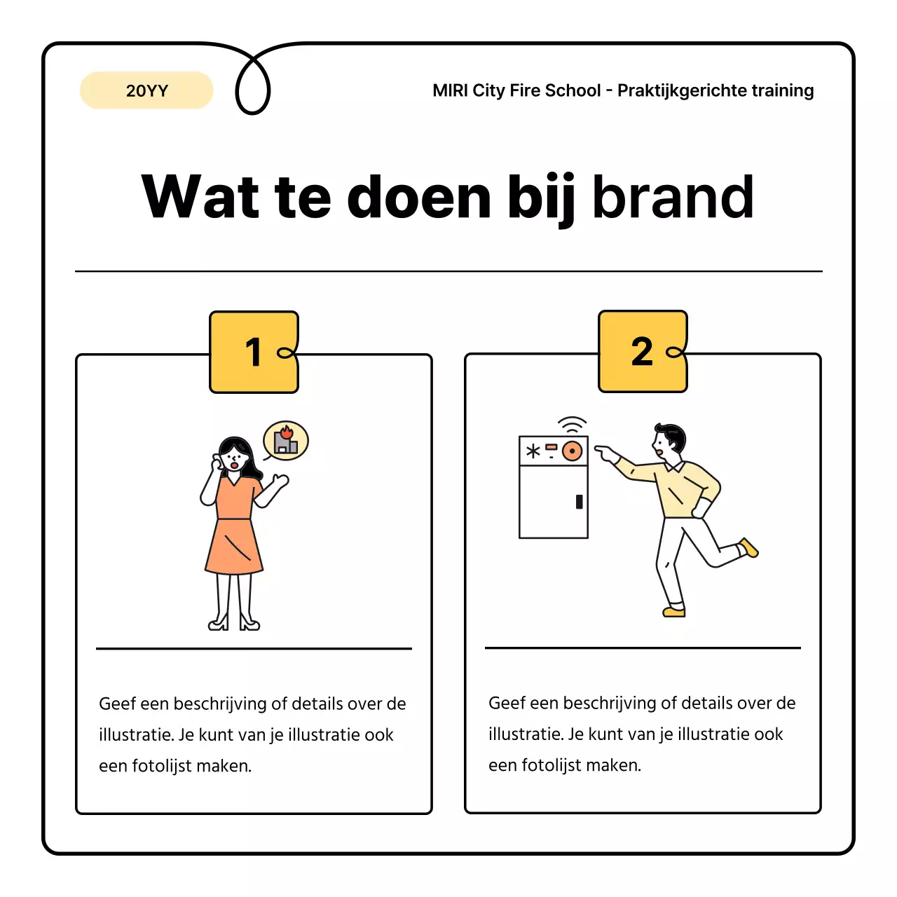Gele en oranje basisprincipes en een leuk informatieblad over brandveiligheid