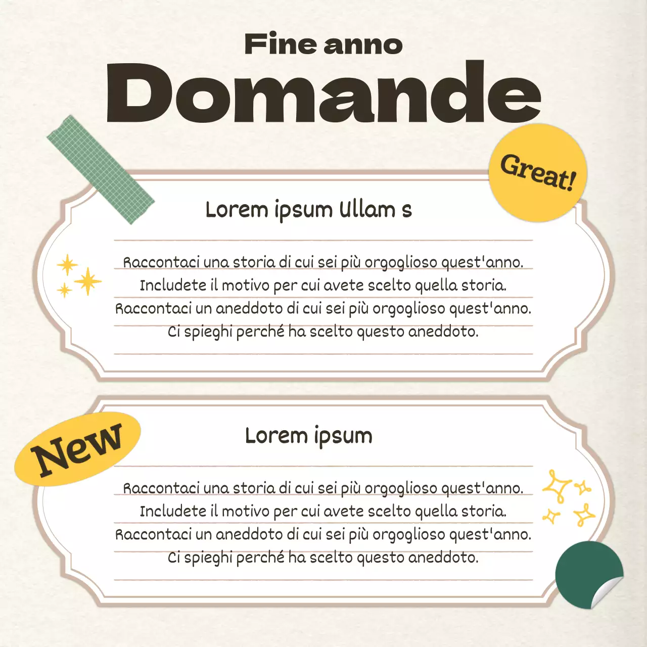 Posta personale vintage di fine anno in giallo e avorio