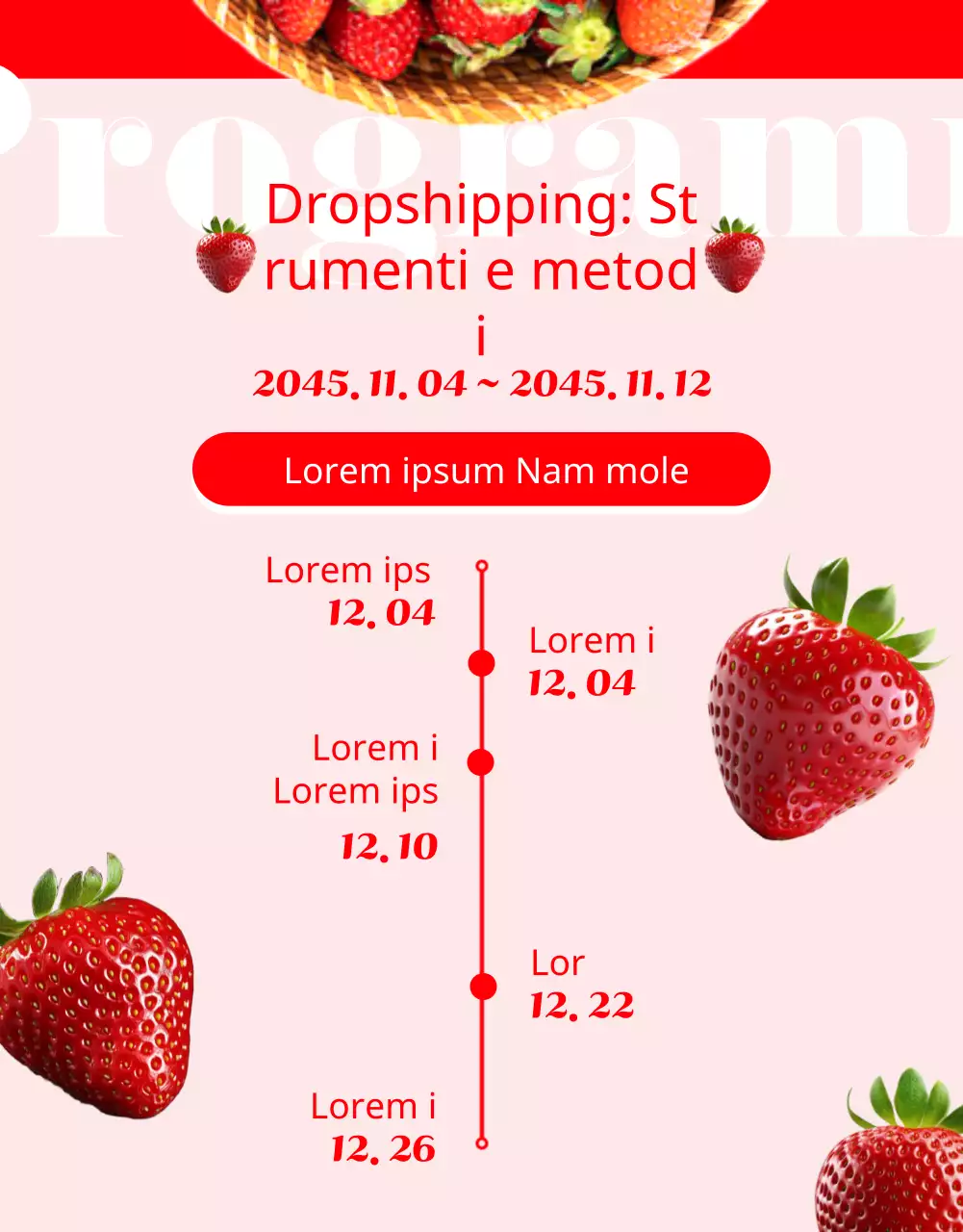 Promuovete la vendita di strumenti rossi e graziosi a forma di fragola.