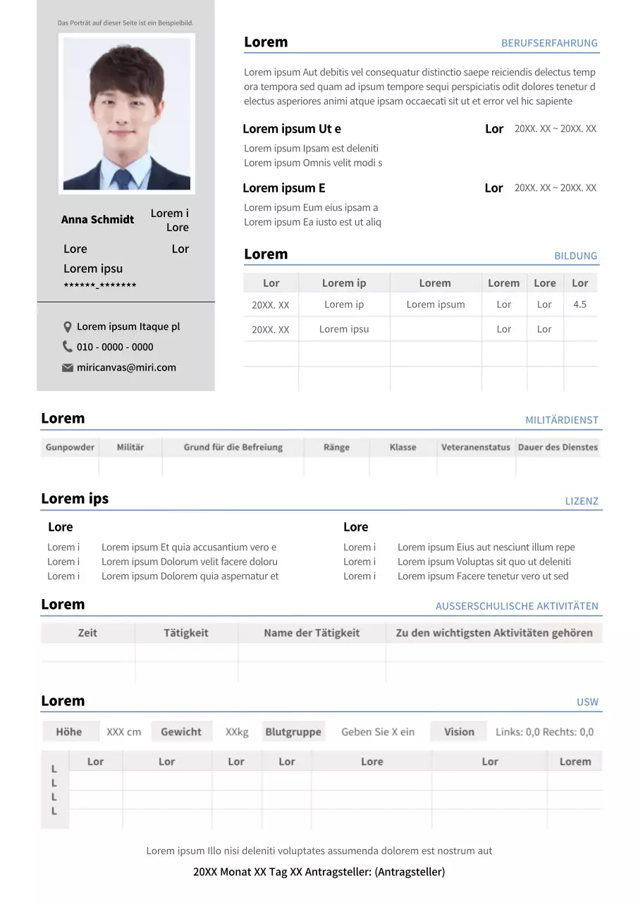 Ausführlicher Lebenslauf in Grau und Blau