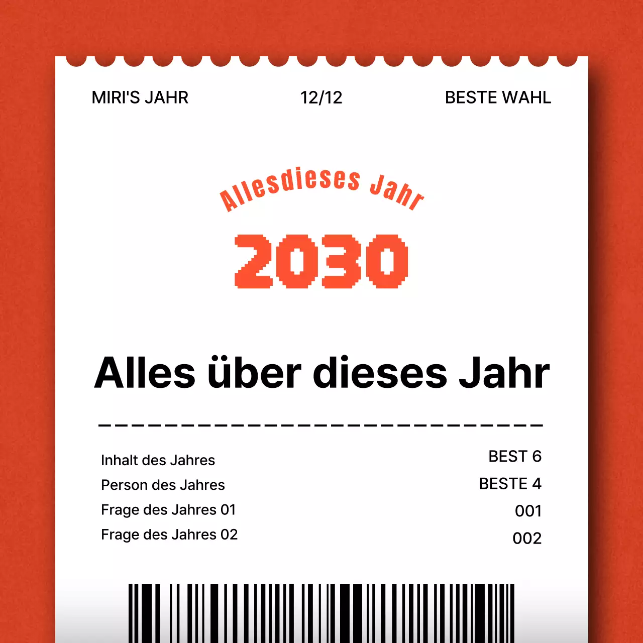 Eine einfache Jahresendpost in Orange und Schwarz