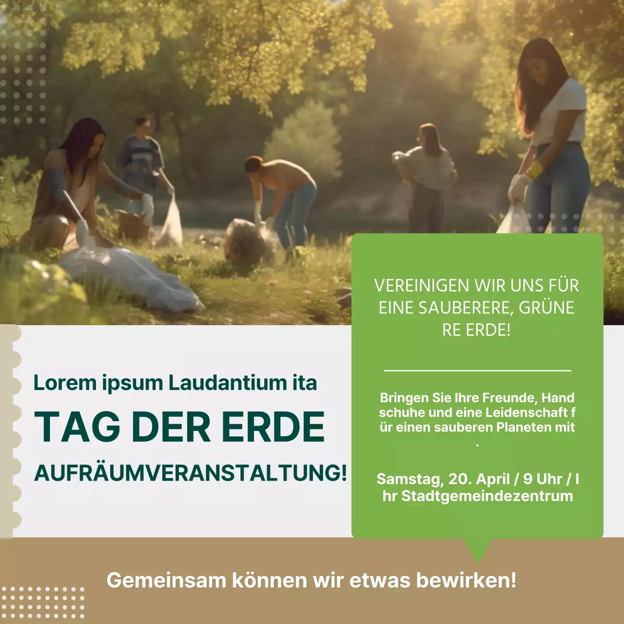 Khaki und Grün Natural Earth Day Werbung