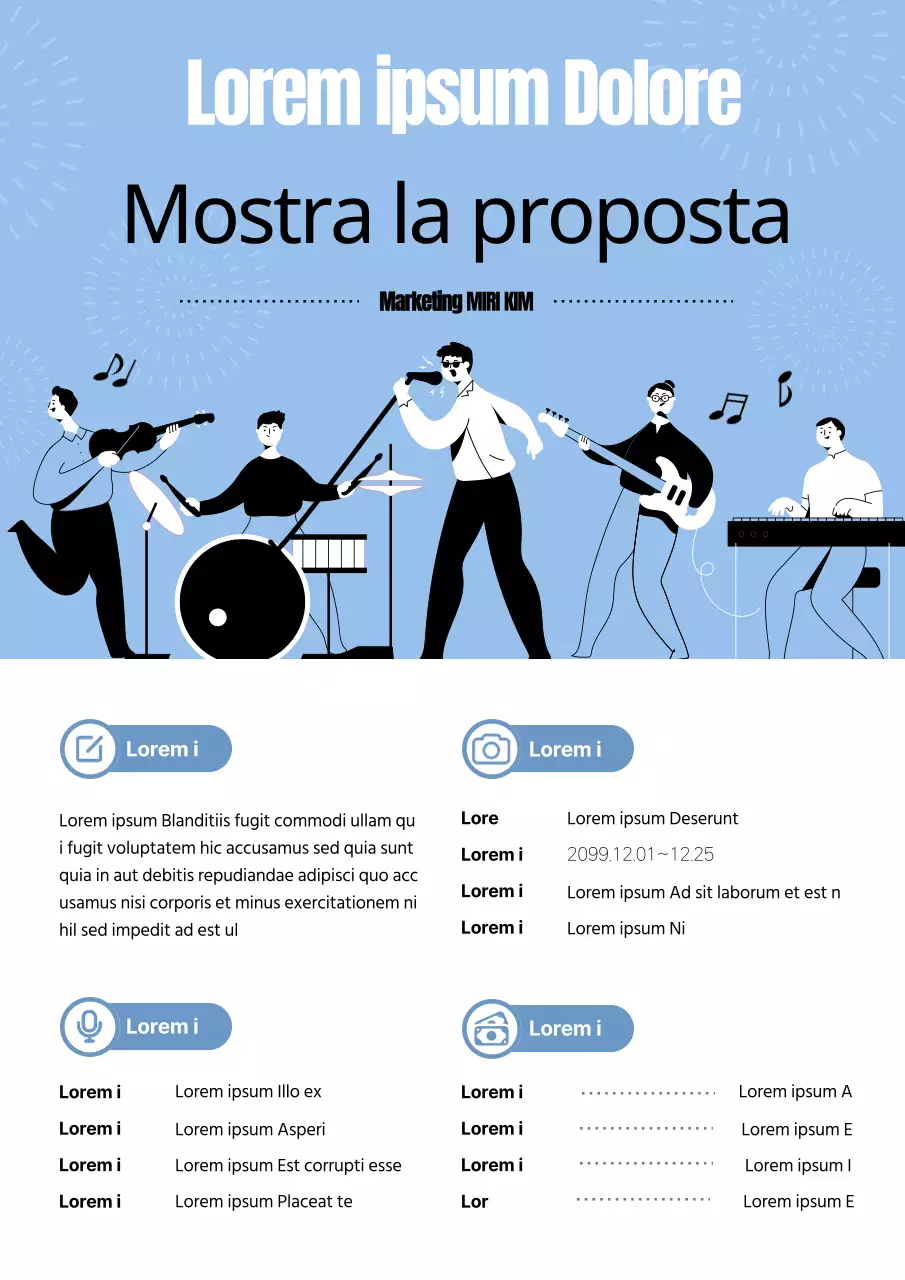 Prospetto con una simpatica banda su sfondo blu chiaro