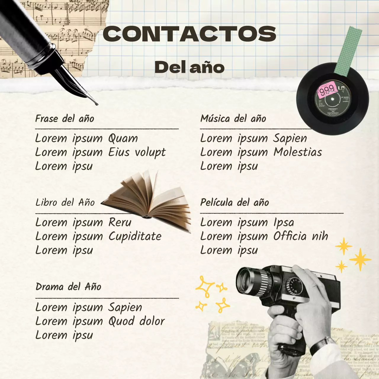 Postal de fin de año personal vintage en amarillo y marfil