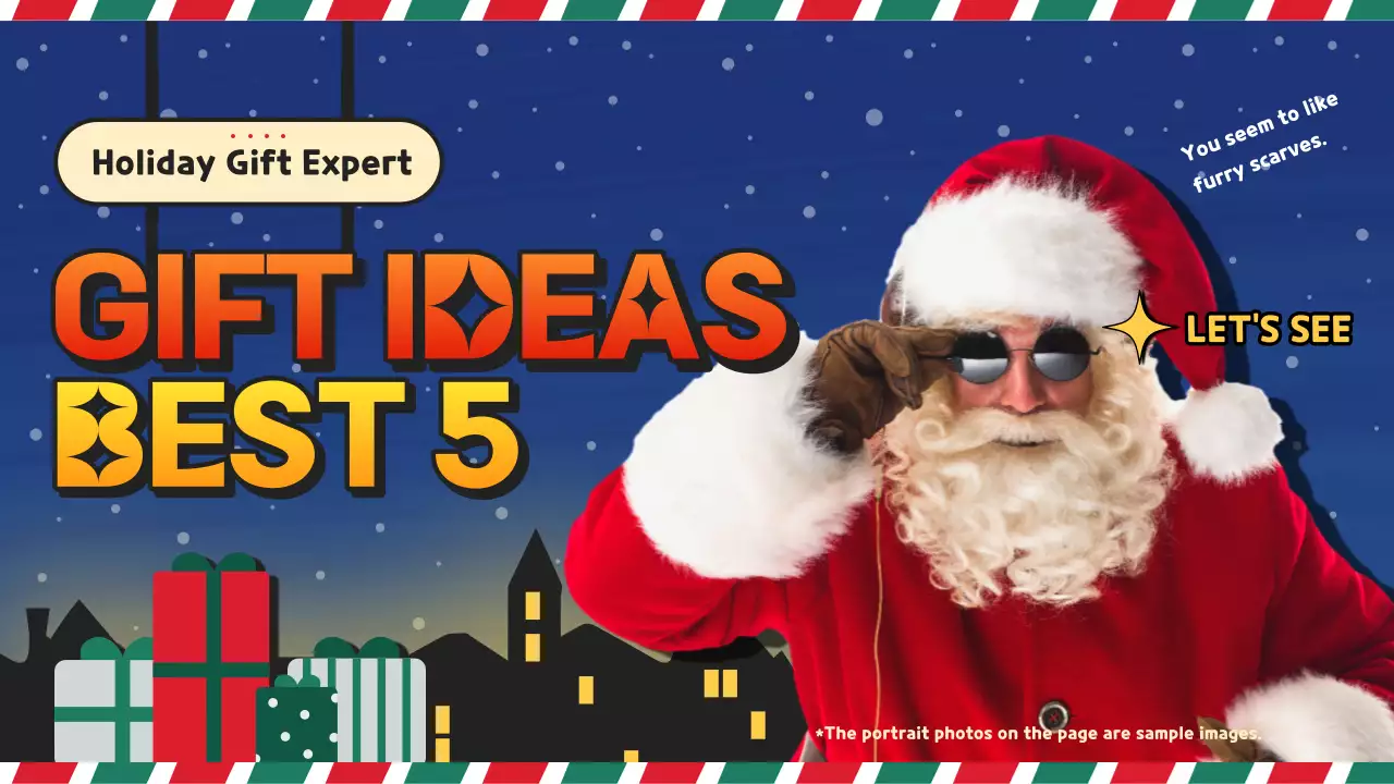 파랑 배경의 빨강 산타가 강조된 연말 선물 추천 게시글