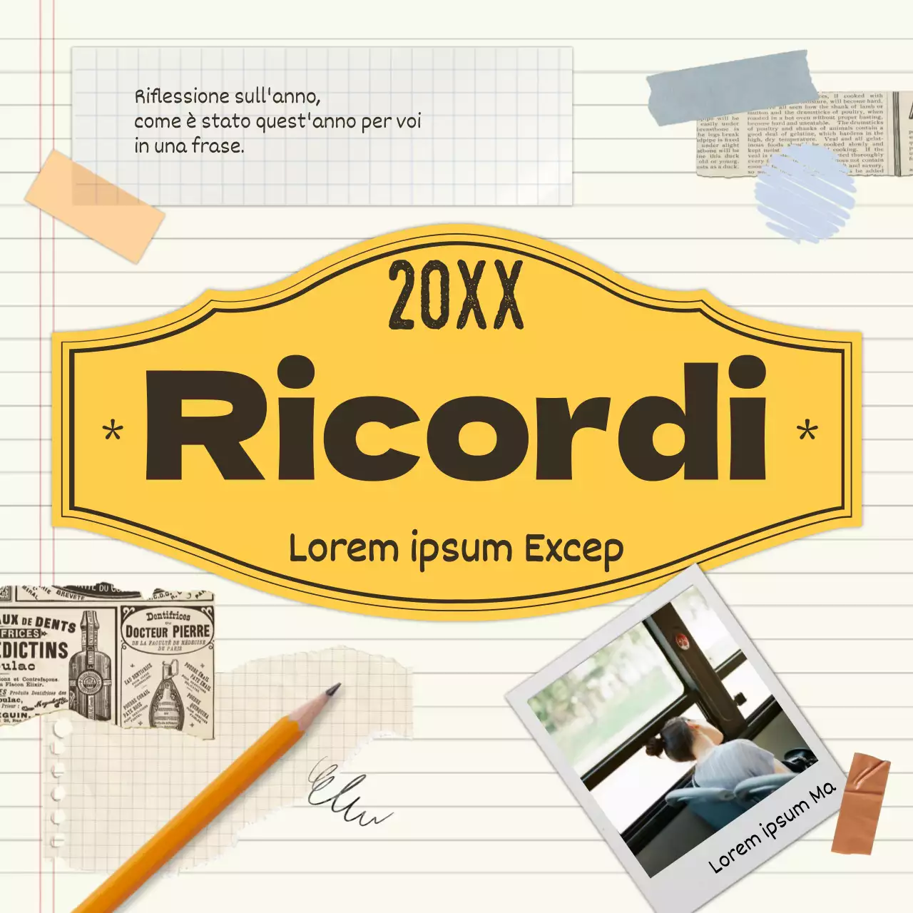 Posta personale vintage di fine anno in giallo e avorio