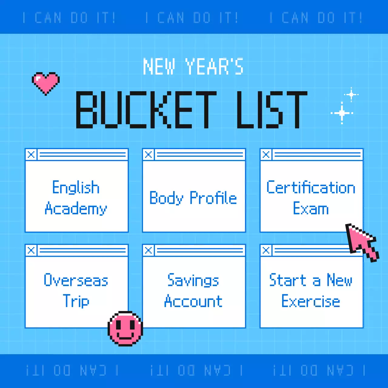 Blue Retro Bucket List Planner Social Media Post