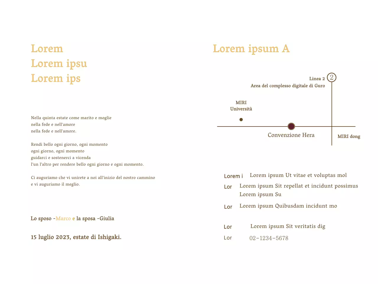 Partecipazione di matrimonio con grandi scritte e data in oro su sfondo color vino