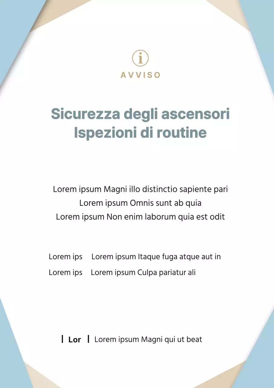 Moderno avviso di manutenzione dell'ascensore in azzurro e beige