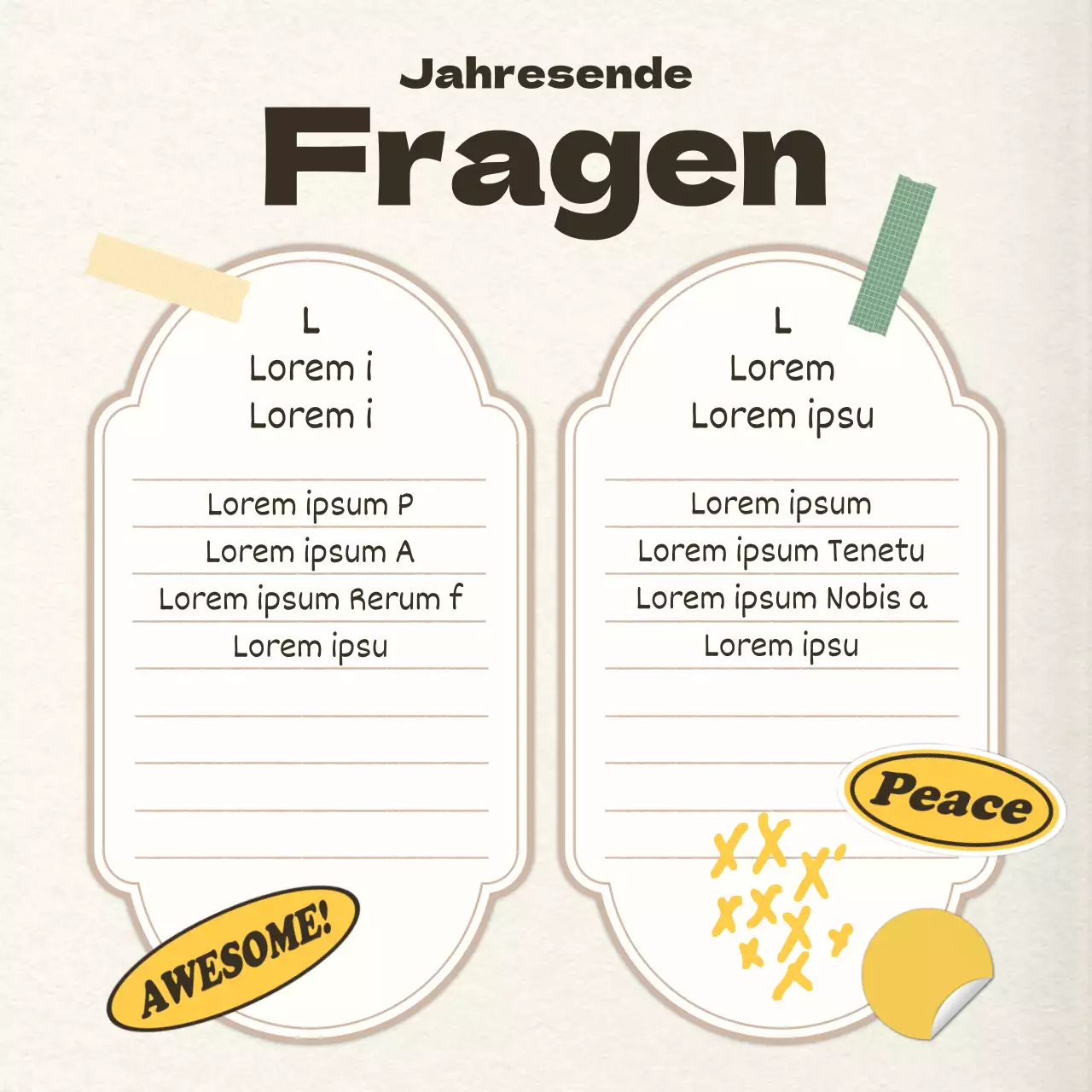 Persönliche Jahresendpost im Vintage-Stil in Gelb und Elfenbein