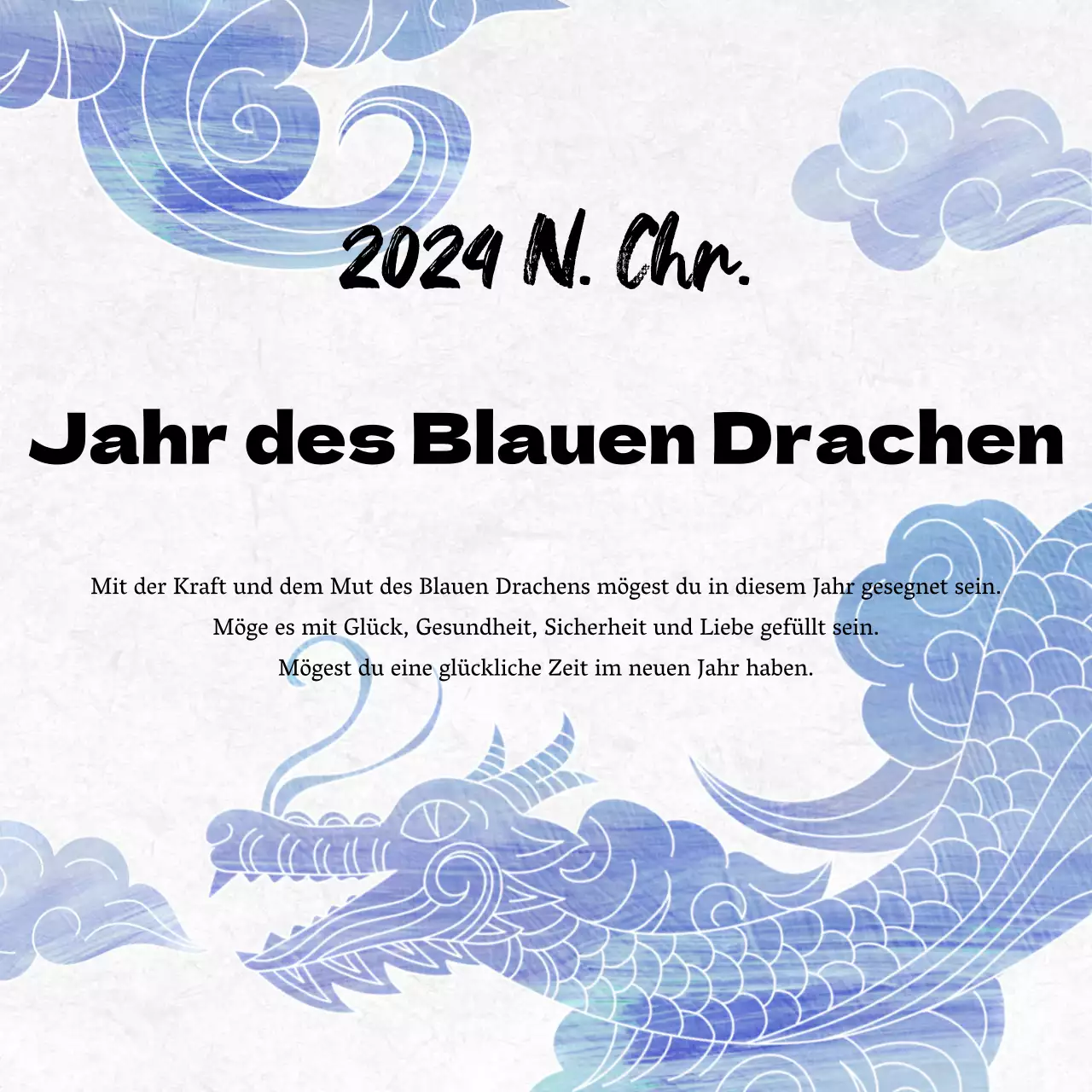 Traditionelle Neujahrsgrußkarte in Weiß und Hellblau