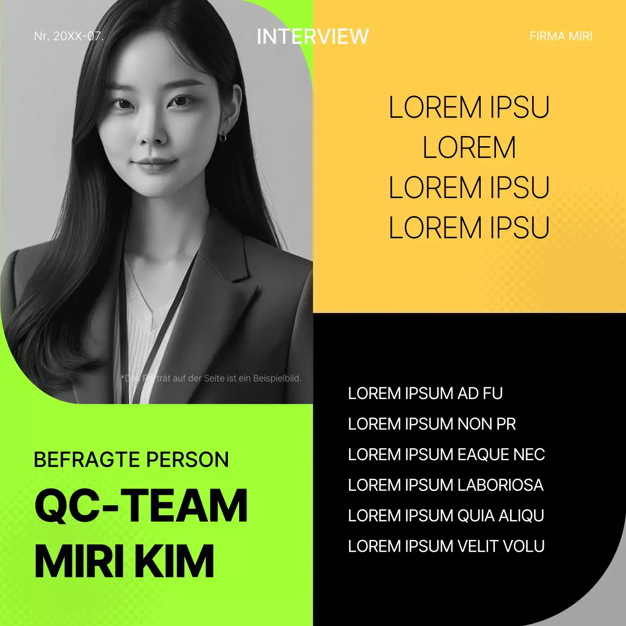 Fluoreszierendes und gelbes geometrisches Vorstellungsgespräch Post