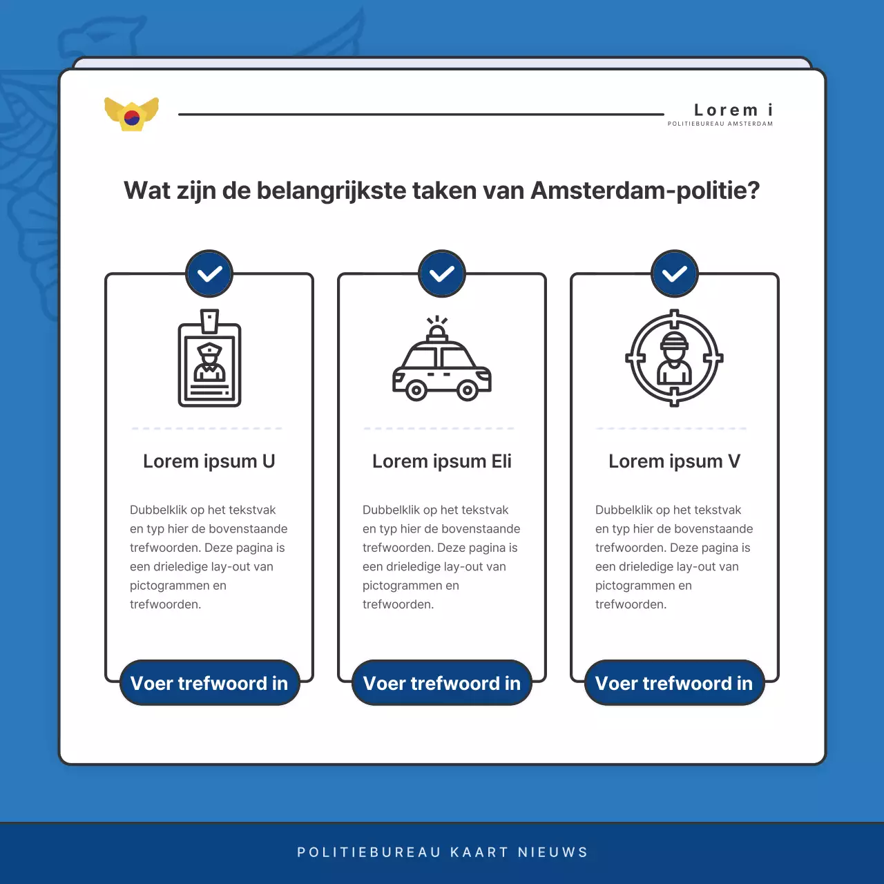 Standaard nieuwsbriefberichten politiebureau in blauw en marineblauw