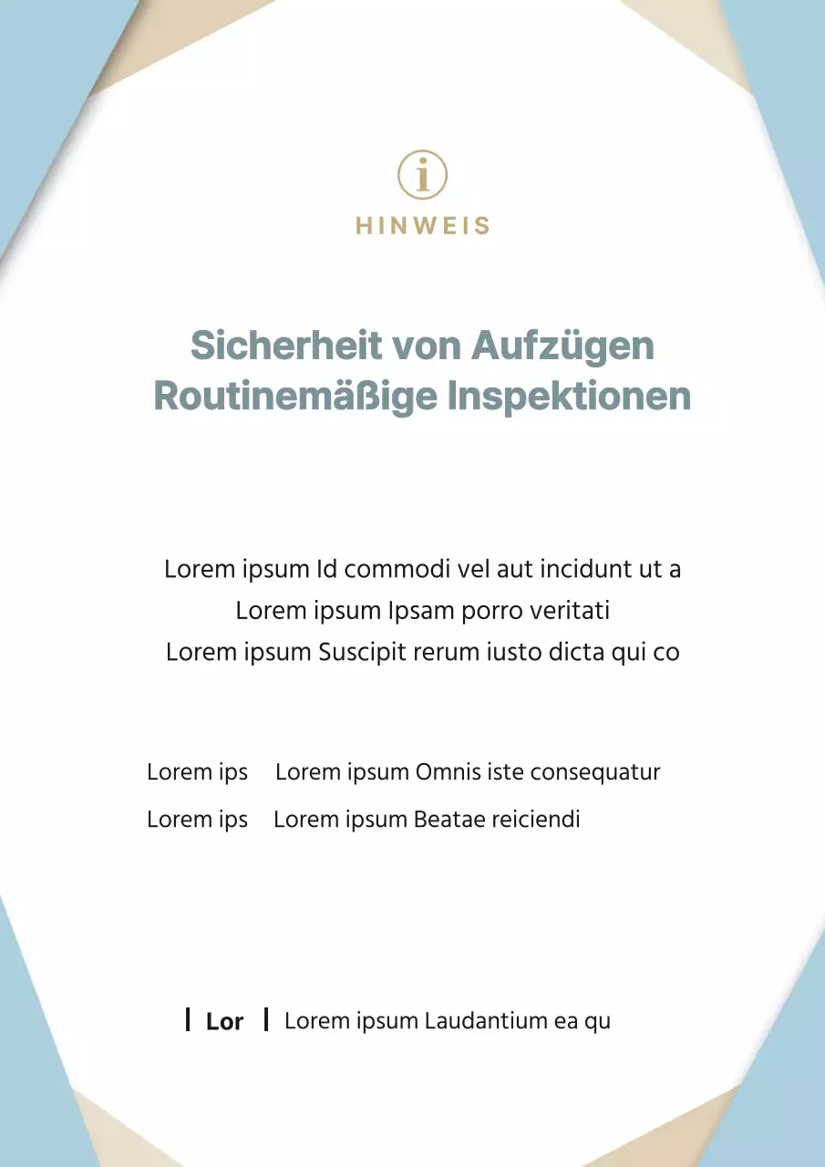 Moderner Wartungshinweis für Aufzüge in Hellblau und Beige