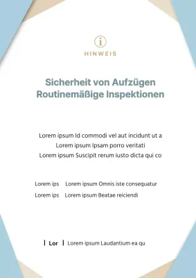 Moderner Wartungshinweis für Aufzüge in Hellblau und Beige