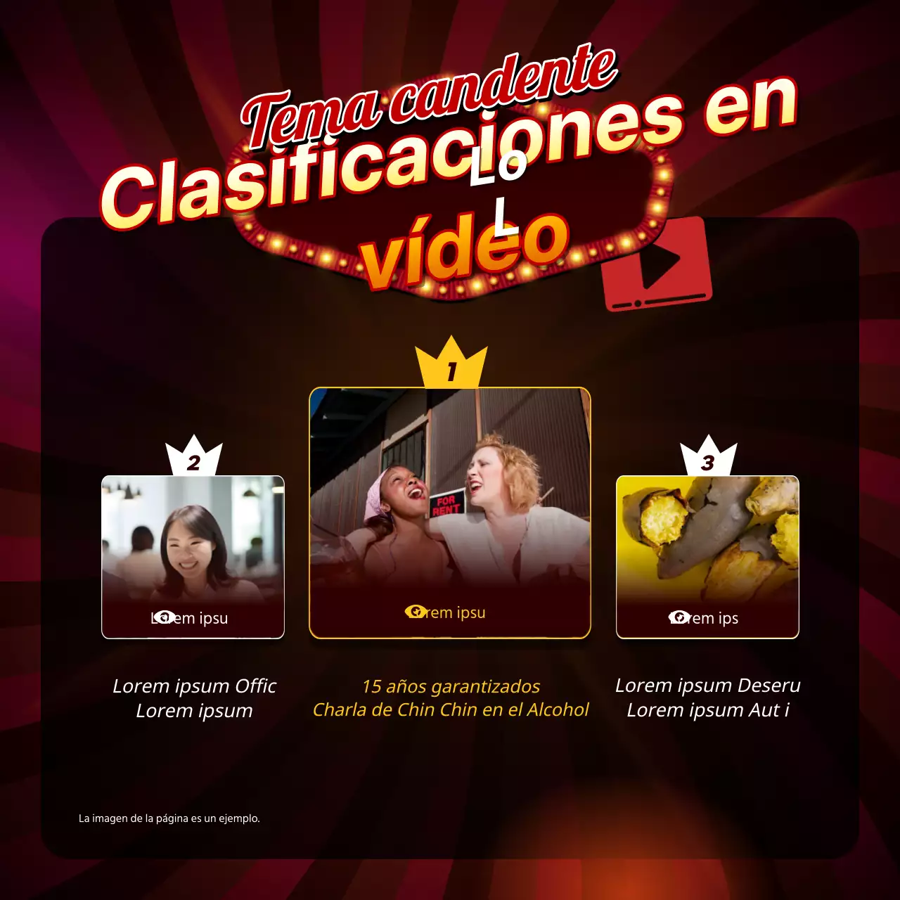 Un puesto de introducción de contenidos retro en rojo y amarillo