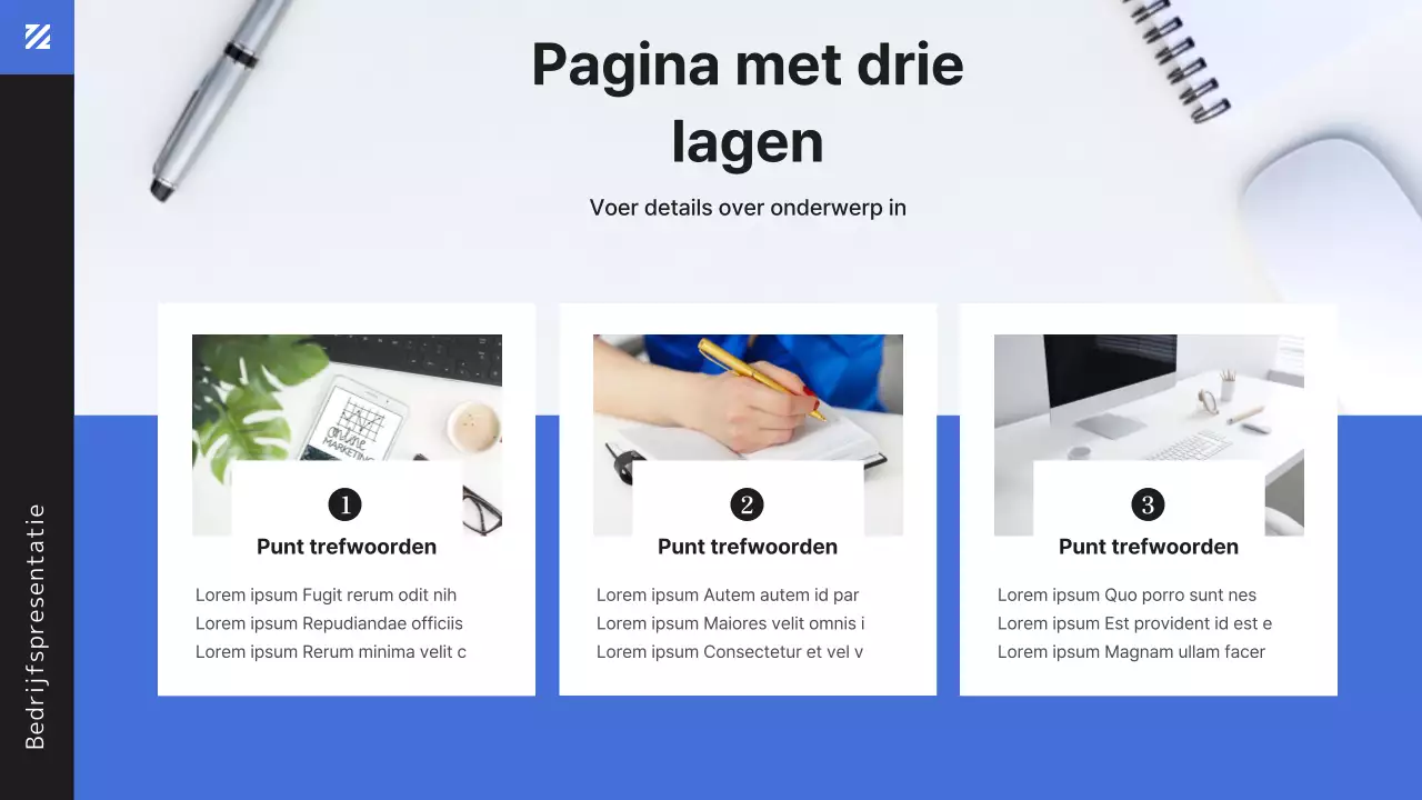 Moderne kantoormedewerker in blauwe zakelijke documentpresentatie