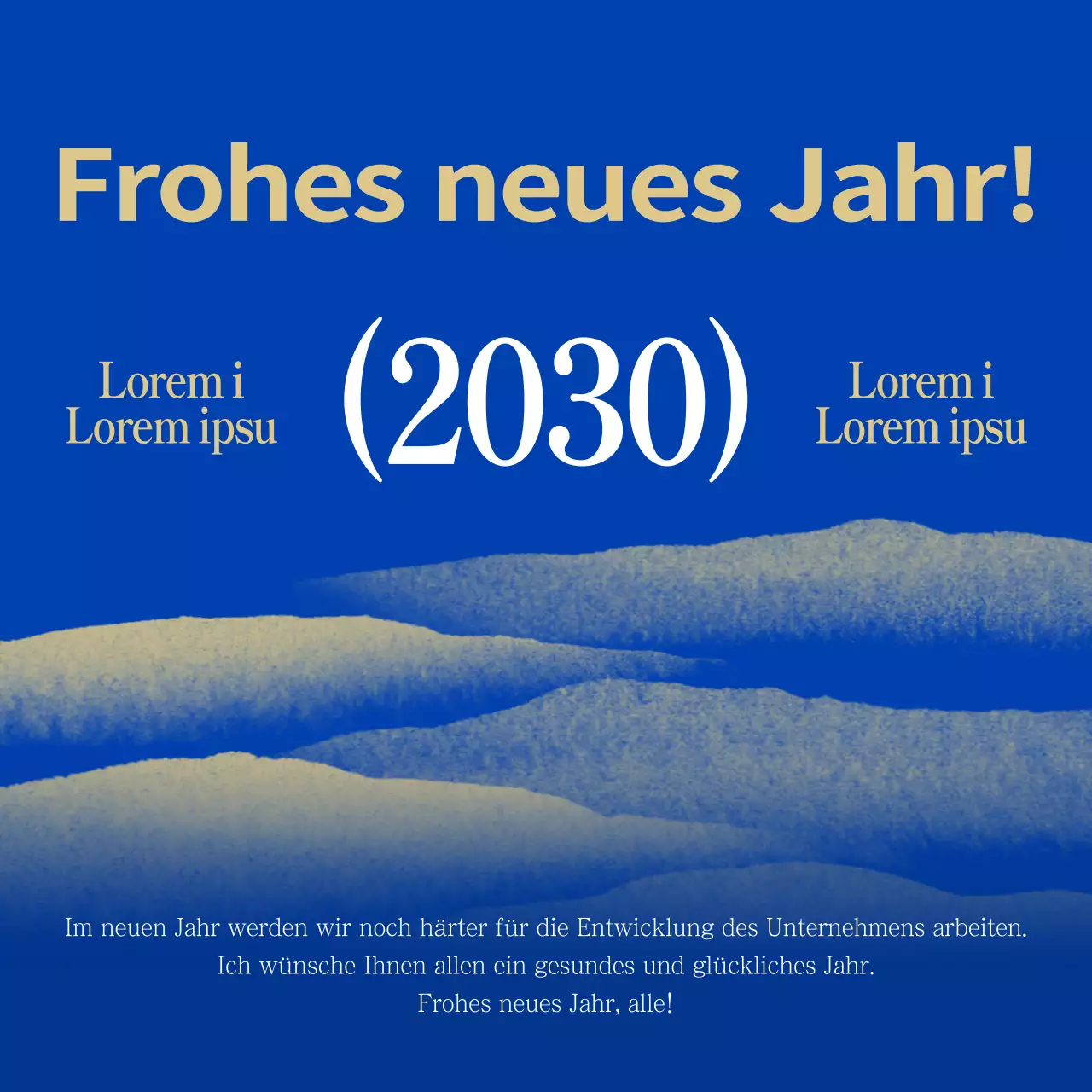 Neujahrsgrußkarte mit blauen und goldenen Akzenten
