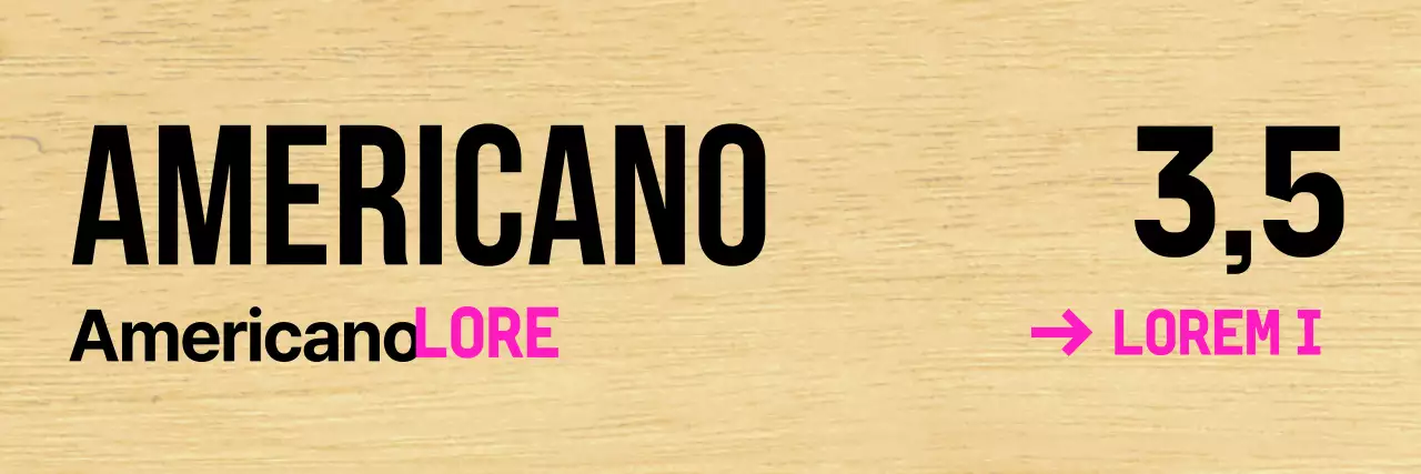 Caffè con scritte nere e accenti rosa.