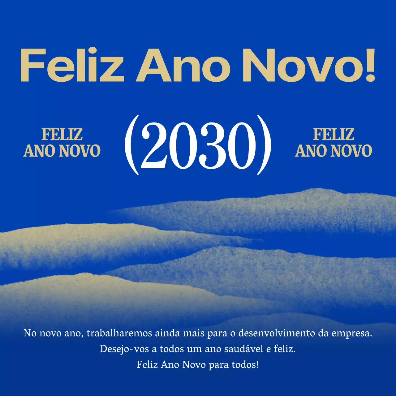 Cartão de Boas Festas de Ano Novo com detalhes em azul e dourado