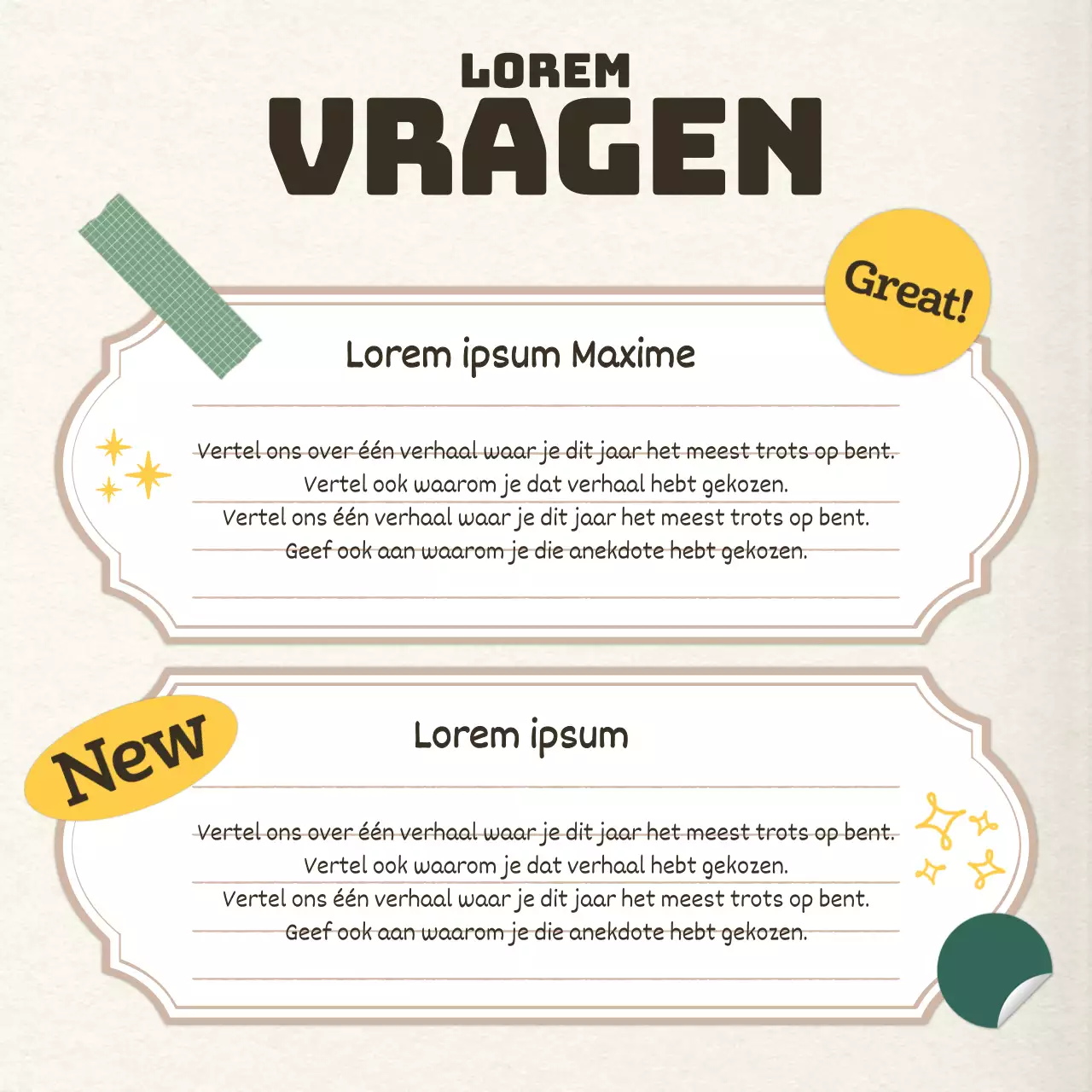 Vintage persoonlijke eindejaarspost in geel en ivoor