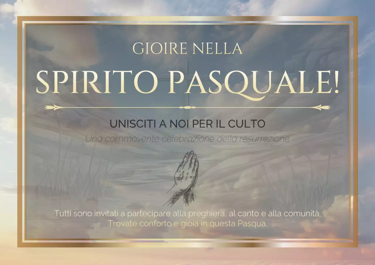 Invito classico alla messa di Pasqua in oro e blu cielo