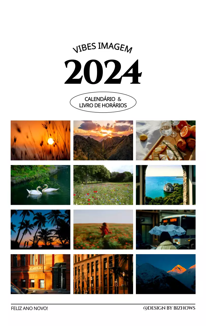 Calendário de parede de estilo simples com conceito de fotografia de viagem emocional a preto e branco