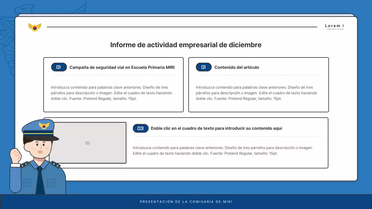 Anuncios por defecto del boletín de la comisaría de policía en azul y azul marino