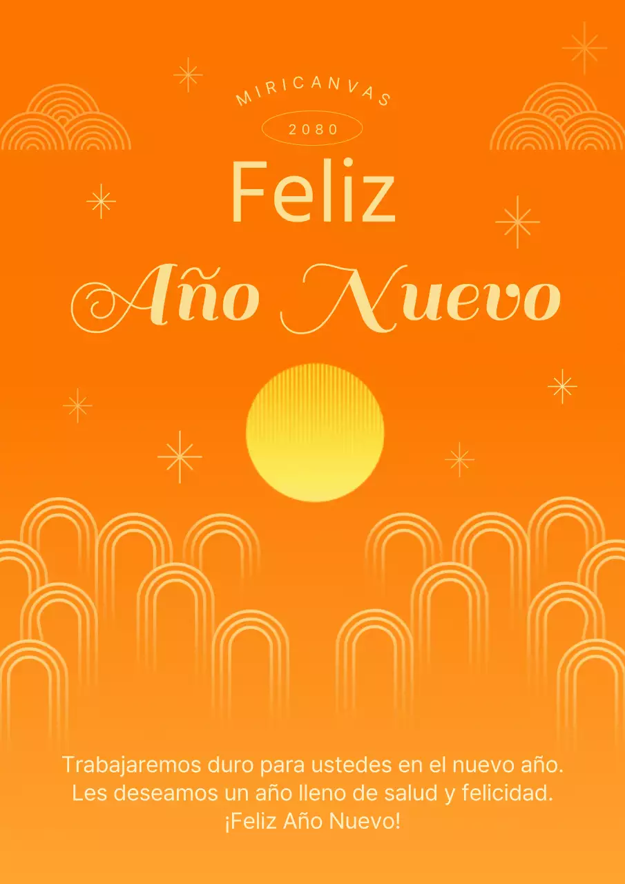 Papelería tradicional de felicitación de Año Nuevo en naranja y amarillo