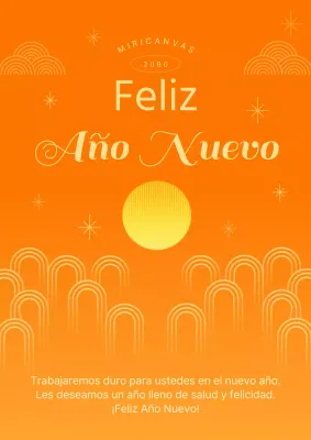 Papelería tradicional de felicitación de Año Nuevo en naranja y amarillo