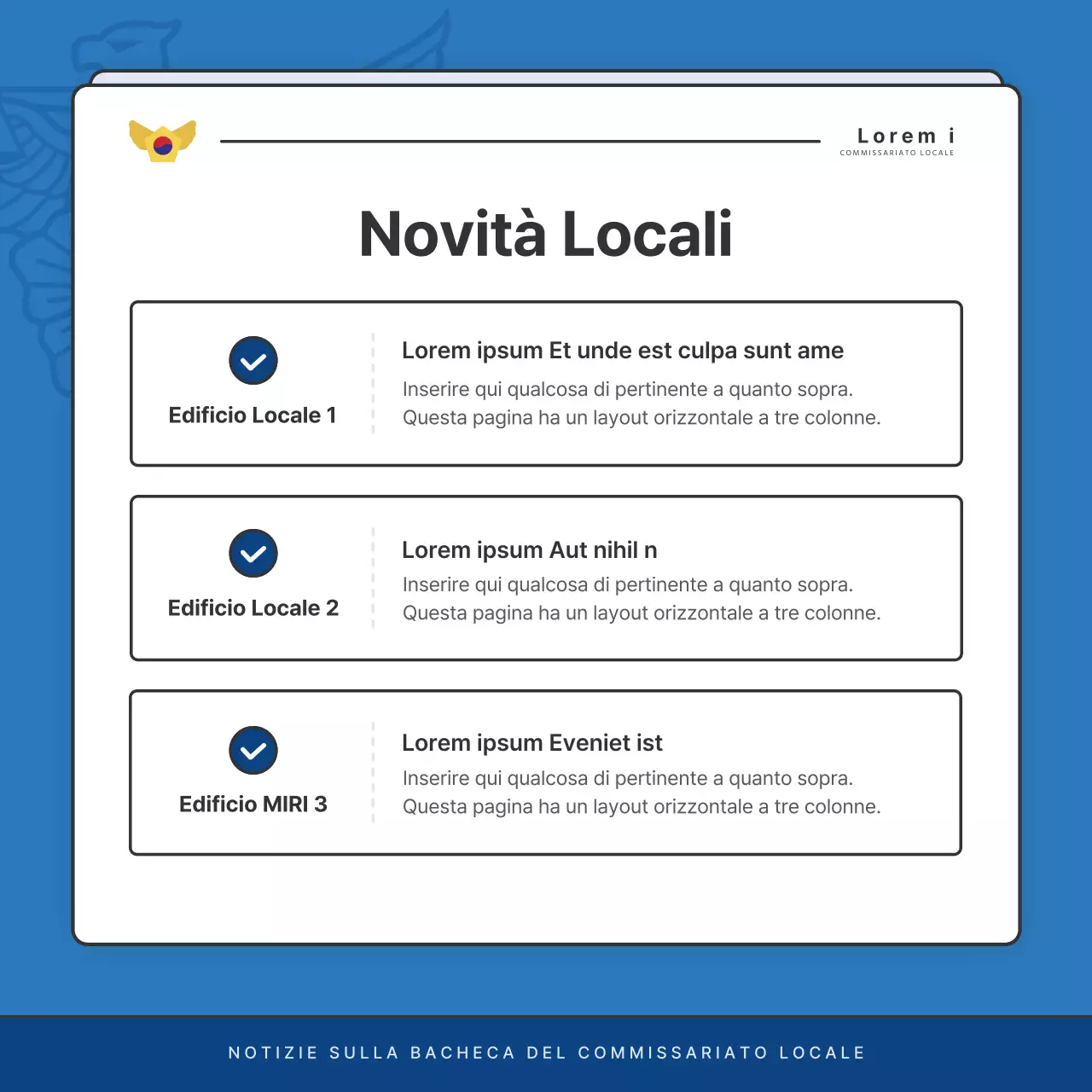 Affissioni di default del bollettino della stazione di polizia in blu e blu navy