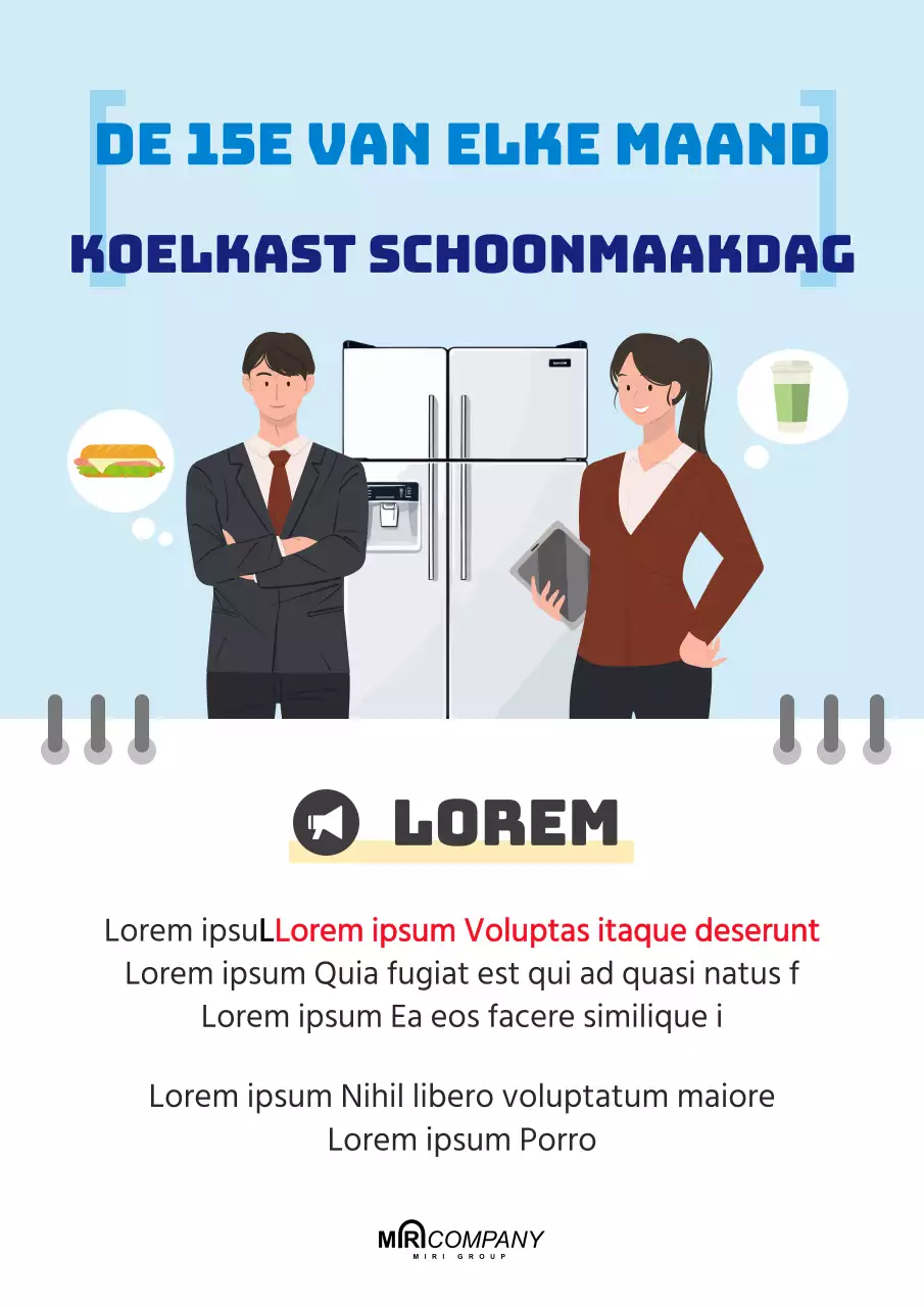 Mededeling over koelkast schoonmaken in lichtblauw gemarkeerd