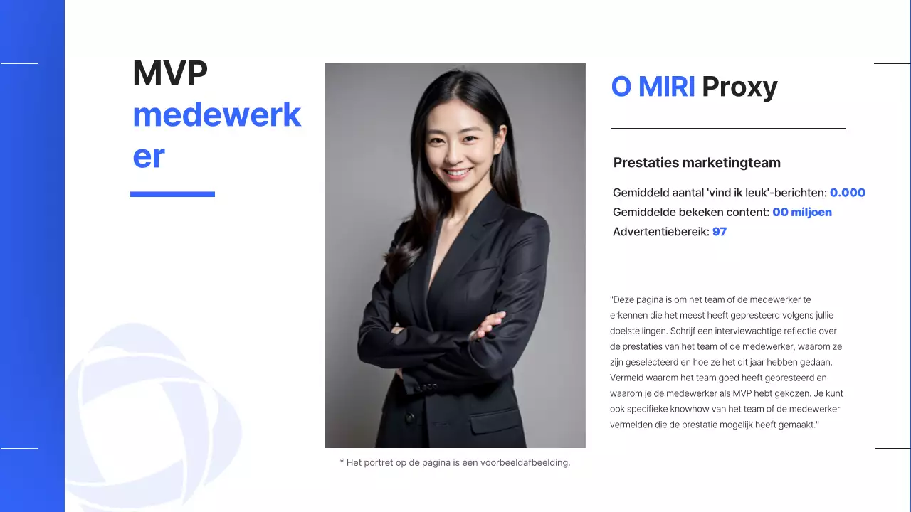 Een eenvoudig prestatieverslag aan het einde van het jaar in blauw