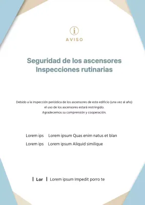 Aviso de mantenimiento de ascensor moderno en azul claro y beige