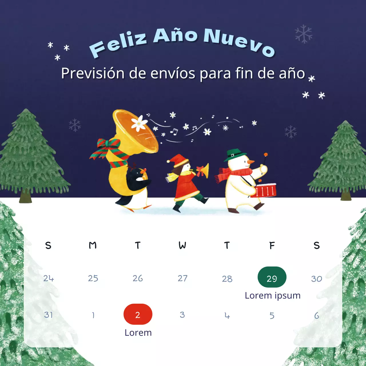 Un post sobre los envíos navideños en azul marino y blanco