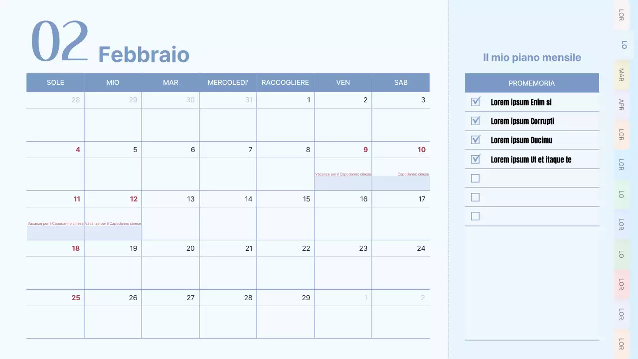 Calendario classico in rosa e azzurro