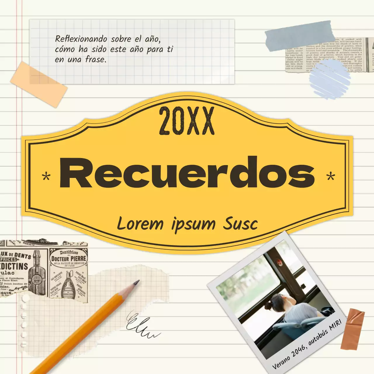 Postal de fin de año personal vintage en amarillo y marfil