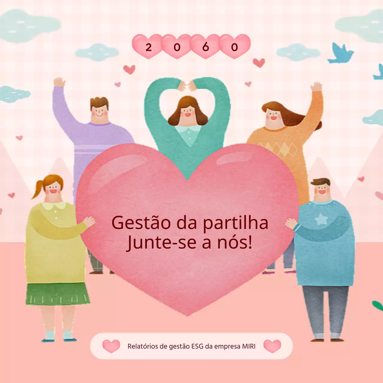 Relatório de gestão ESG da empresa a rosa e azul claro