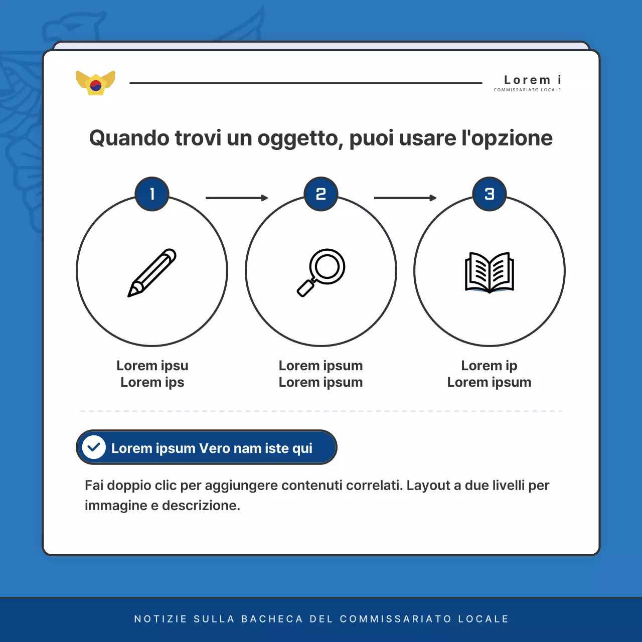 Affissioni di default del bollettino della stazione di polizia in blu e blu navy