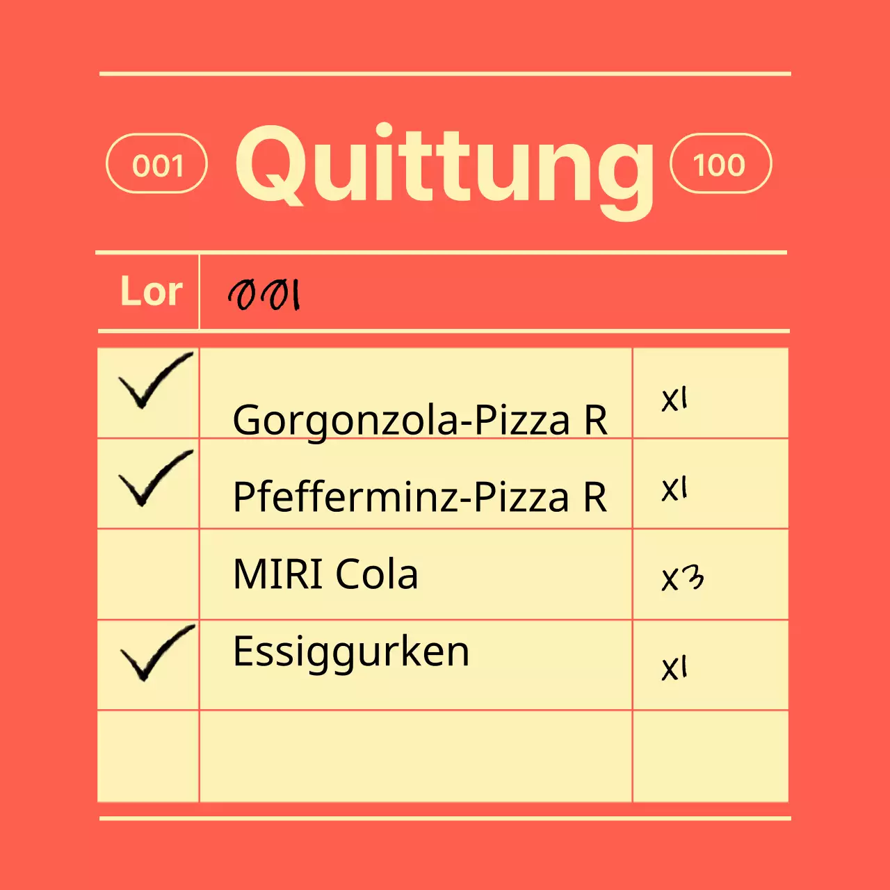 Trendige orangefarbene und gelbe Notizblöcke für Restaurantquittungen