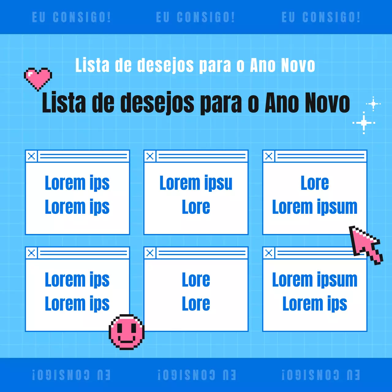 Um post kitsch da lista de desejos de Ano Novo em azul e azul claro