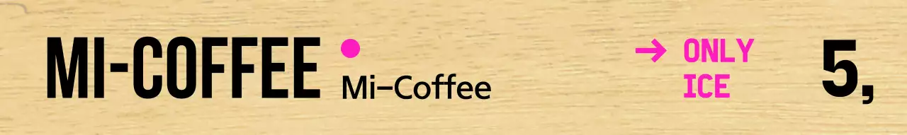 Kafe dengan huruf hitam bersih dan aksen merah muda