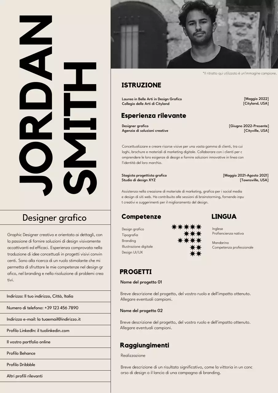 Curriculum di designer grafico di tendenza in nero e beige