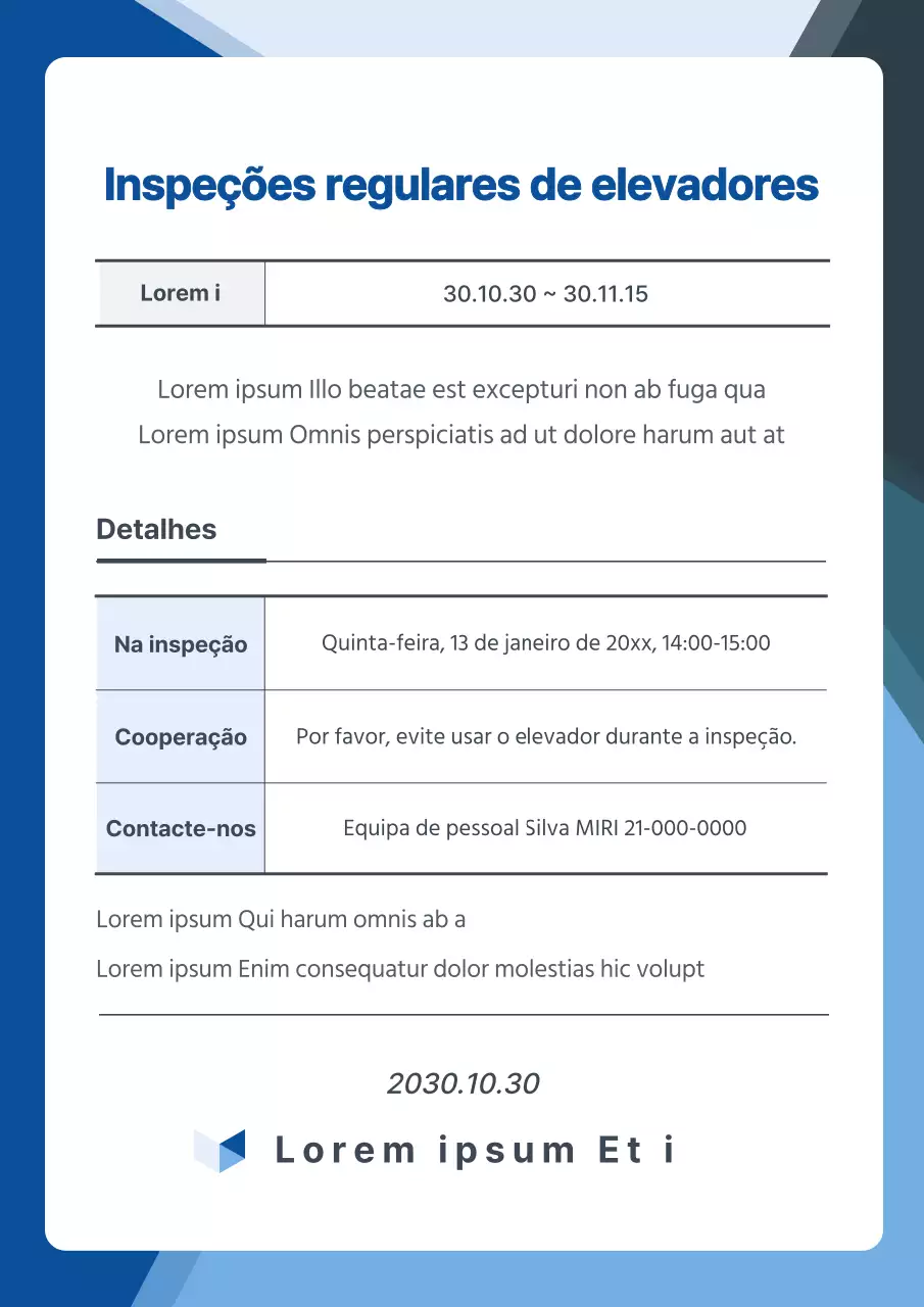 Estilo simples em azul marinho Posto de manutenção de elevador