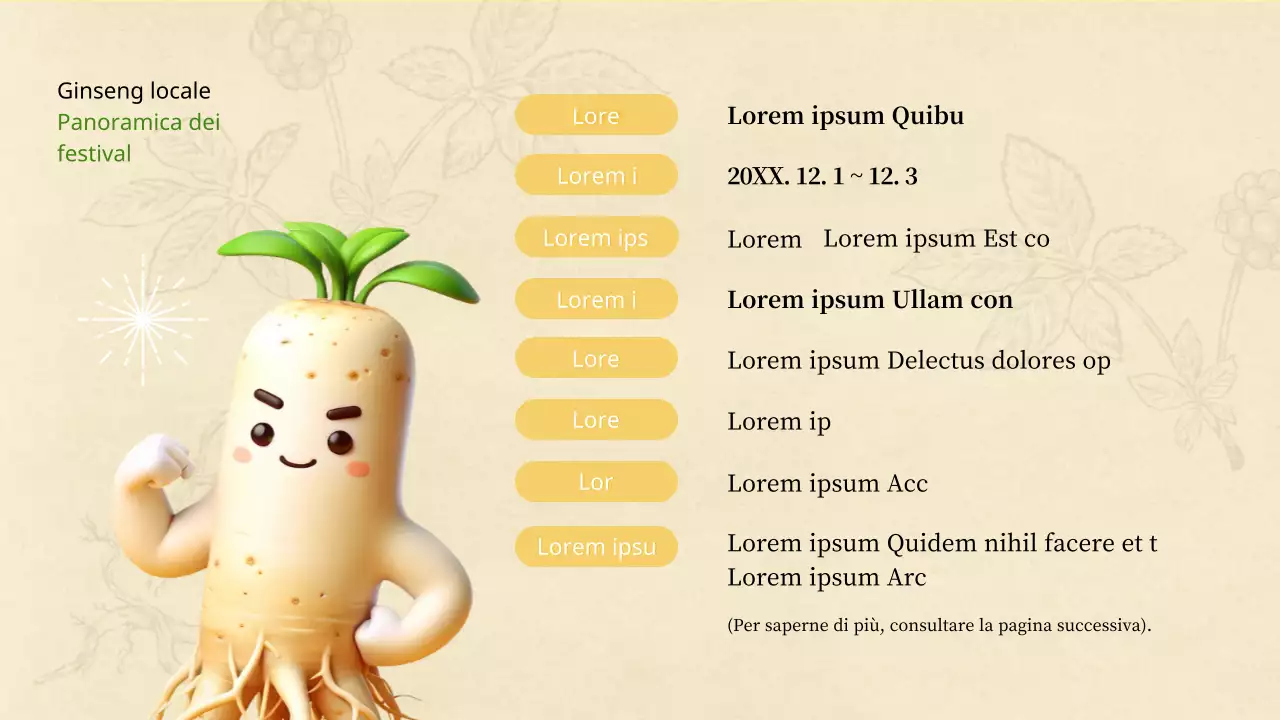 Un semplice piano giallo e verde per una festa locale del ginseng