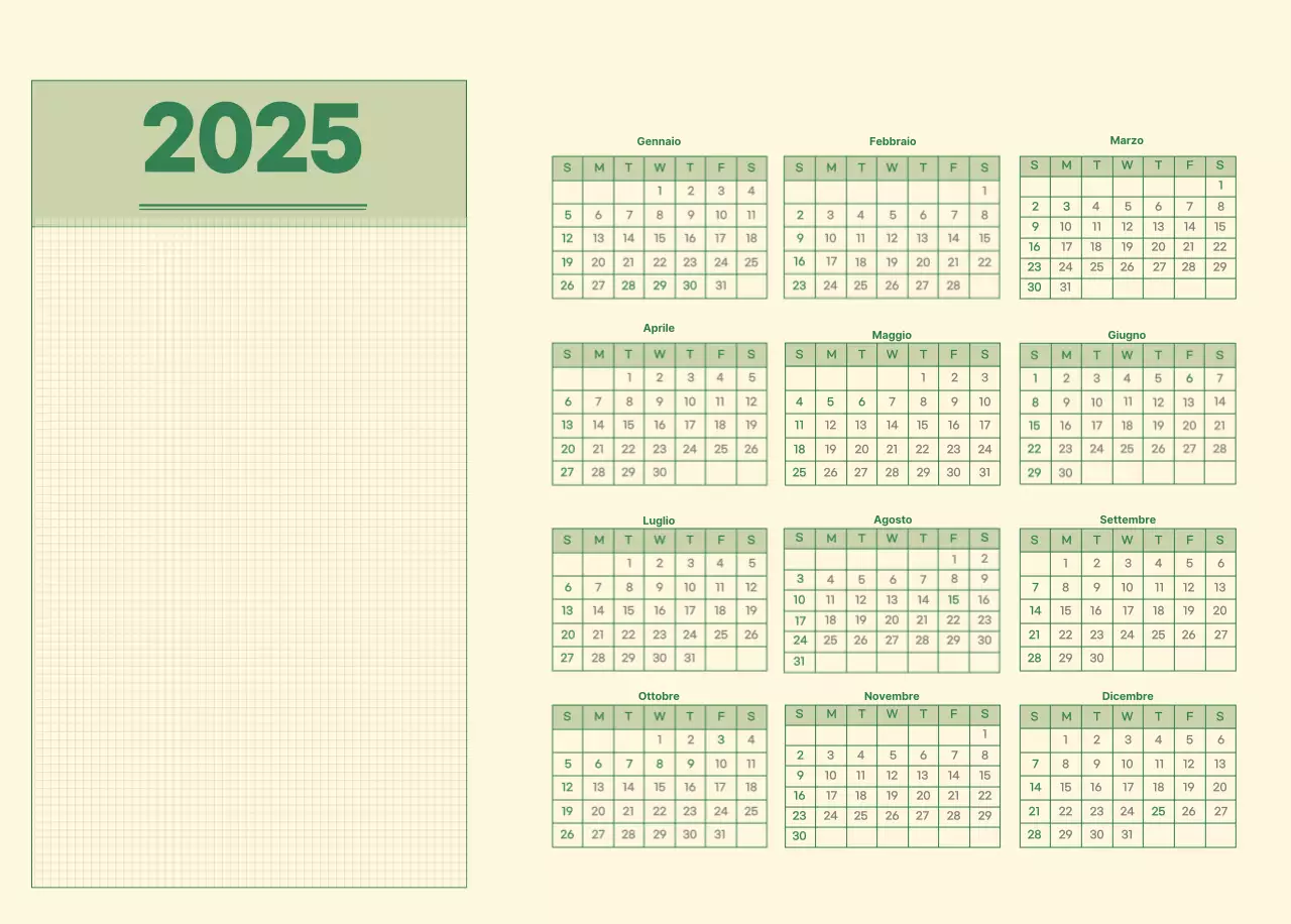 Calendario da parete SAT D-day concept in verde e giallo chiaro