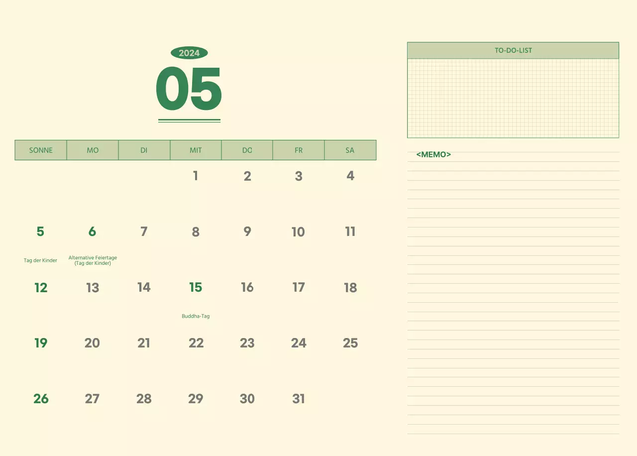 SAT D-day Notizblock Konzept Wandkalender in grün und hellgelb