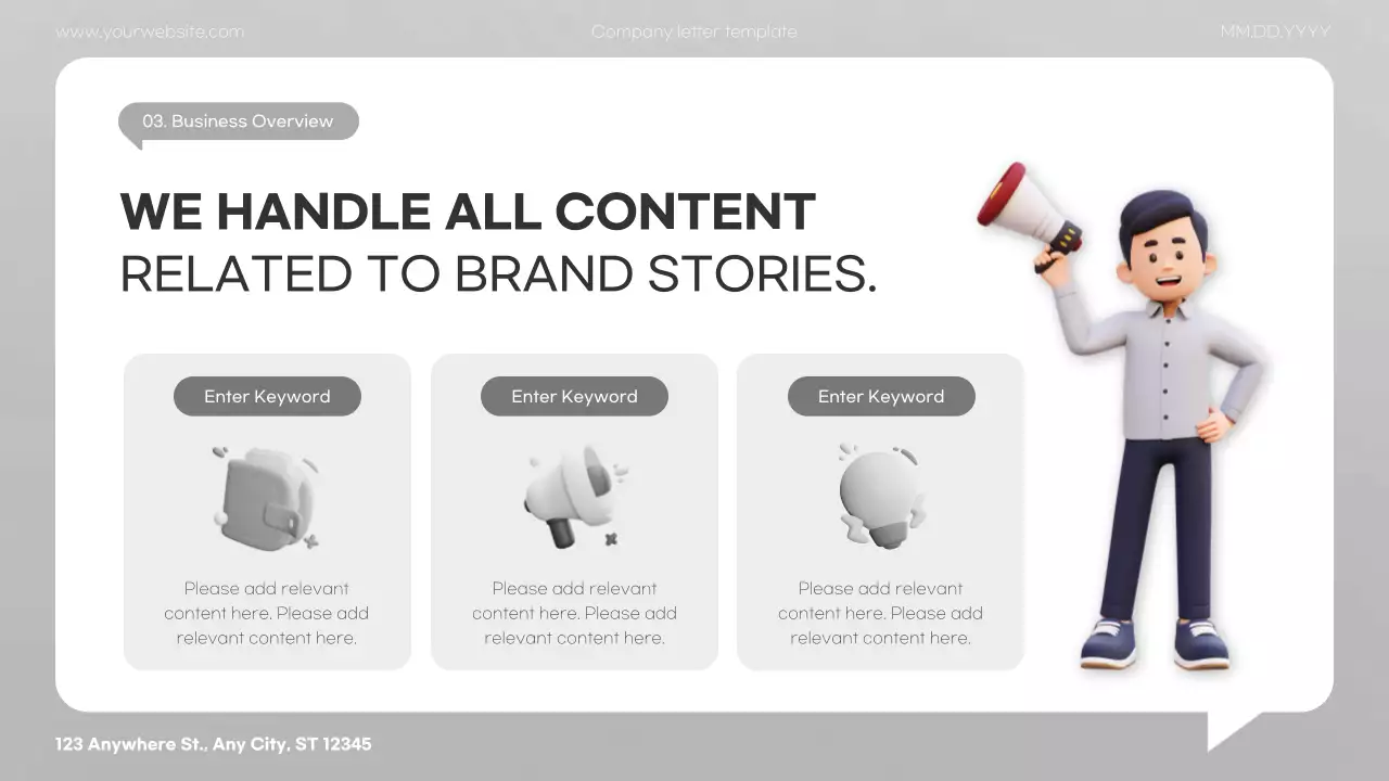 회색의 미니멀한 3D 기업 소개서